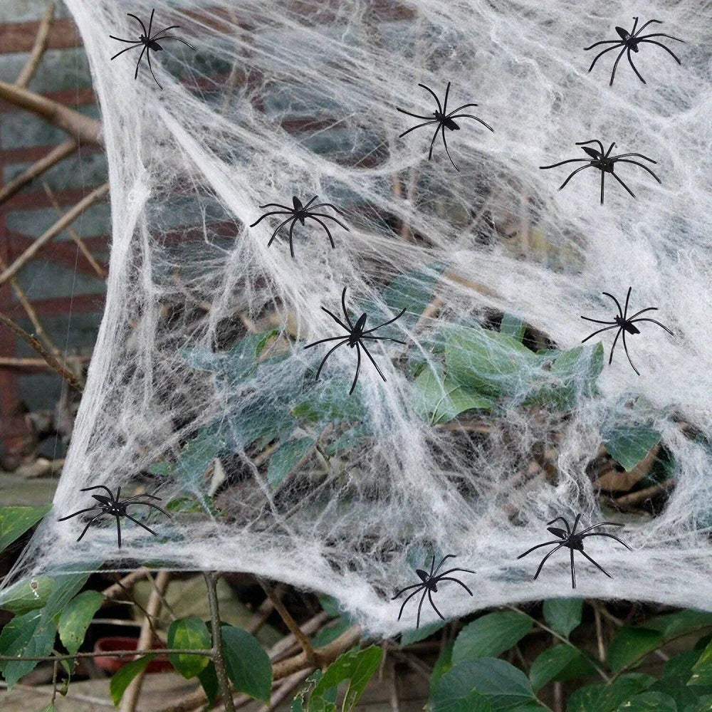 1 Set, 60 Soft Spider Webs Halloween Decorations Bonus With 10 Fake Spiders, Super Stretch Cobwebs For Halloween Indoor Outdoor