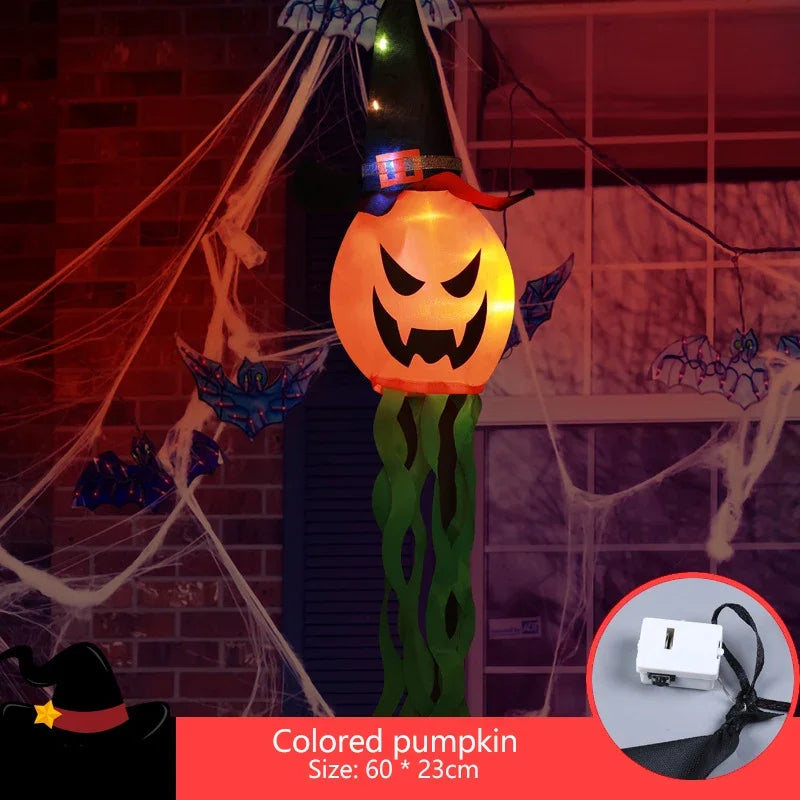 Pumpkin LED Halloween Decoration Flashing Light Gypsophila Ghost Festival Dress Up Glowing Ghost Hat Lamp Decor Hanging Lantern
