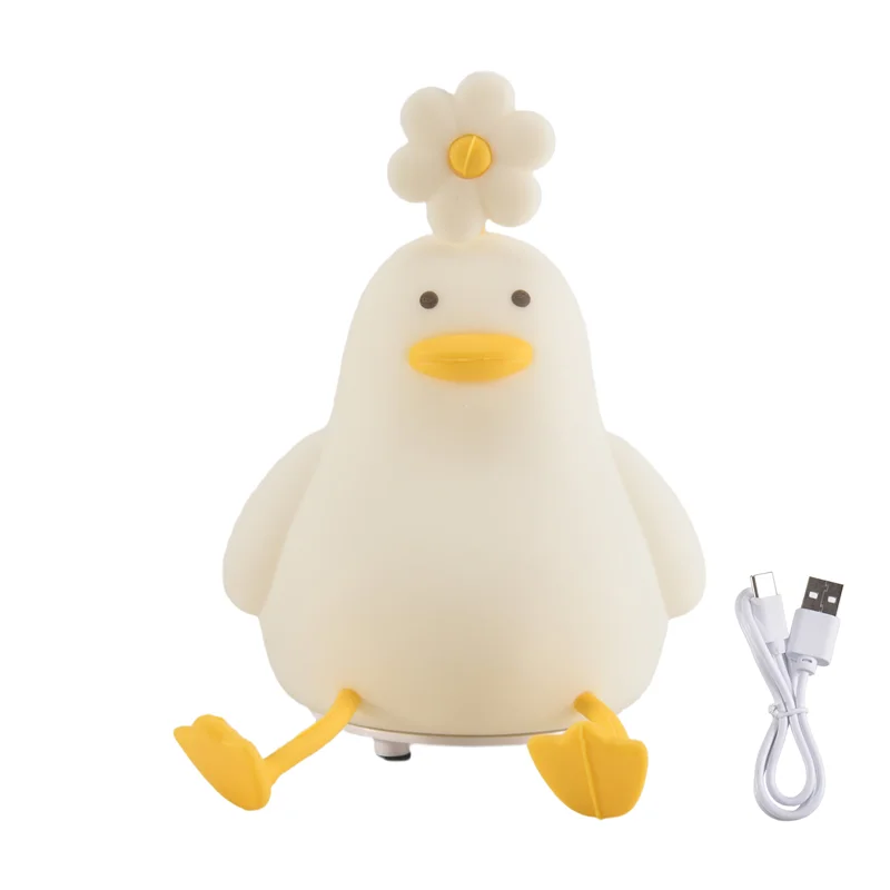 A76I-Flower Duck Night Light 3 Colors Silicone Night Lights 1200Mah Rechargeable Cute Lamp For Living Room