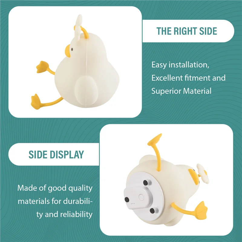 A76I-Flower Duck Night Light 3 Colors Silicone Night Lights 1200Mah Rechargeable Cute Lamp For Living Room