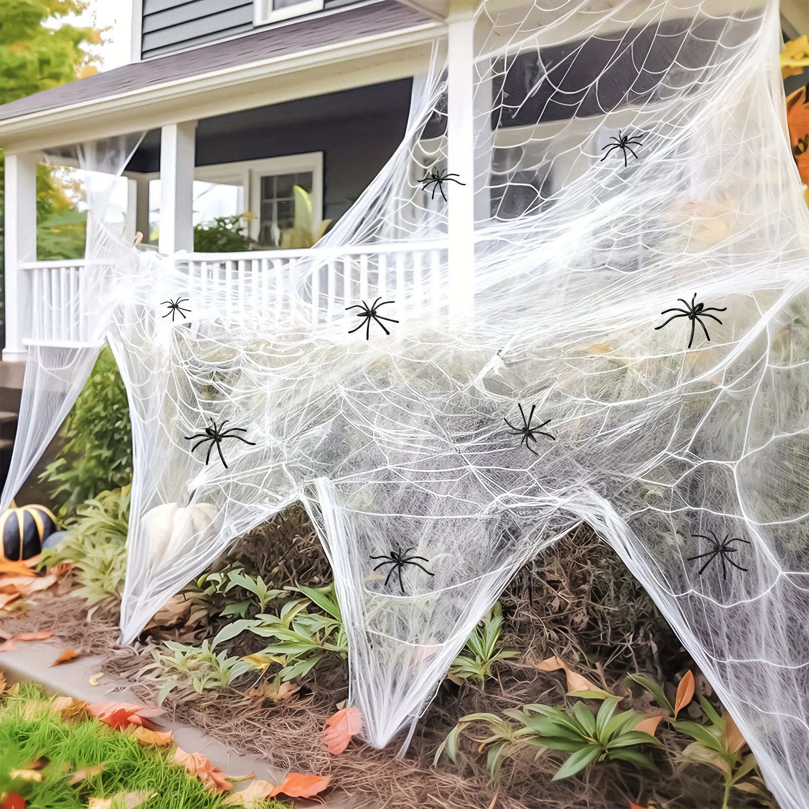 1 Set, 60 Soft Spider Webs Halloween Decorations Bonus With 10 Fake Spiders, Super Stretch Cobwebs For Halloween Indoor Outdoor