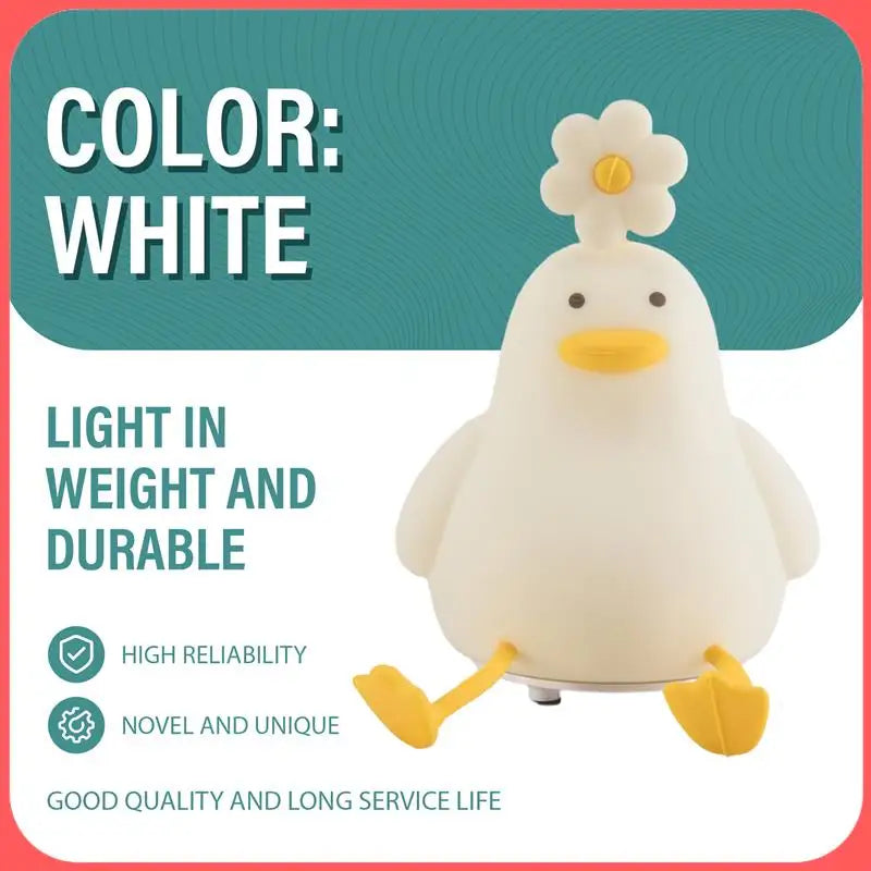 A76I-Flower Duck Night Light 3 Colors Silicone Night Lights 1200Mah Rechargeable Cute Lamp For Living Room
